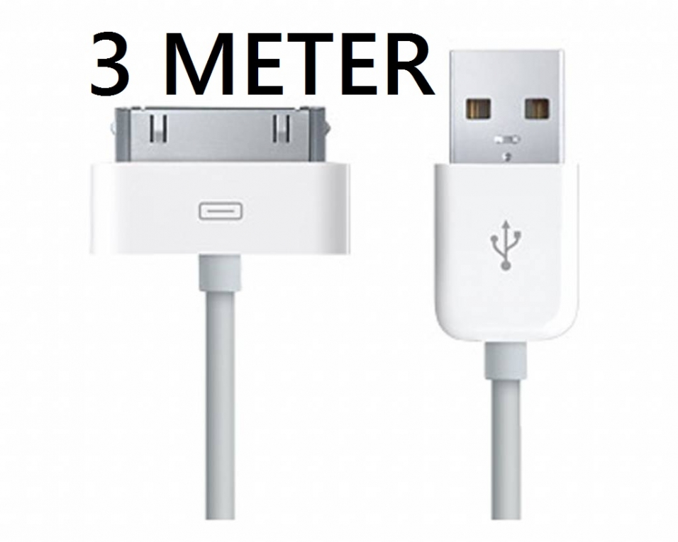 paniek Ecologie Aanval iPhone / iPad 30 pins kabel (3 meter) - USB kabels - BS Phonefix